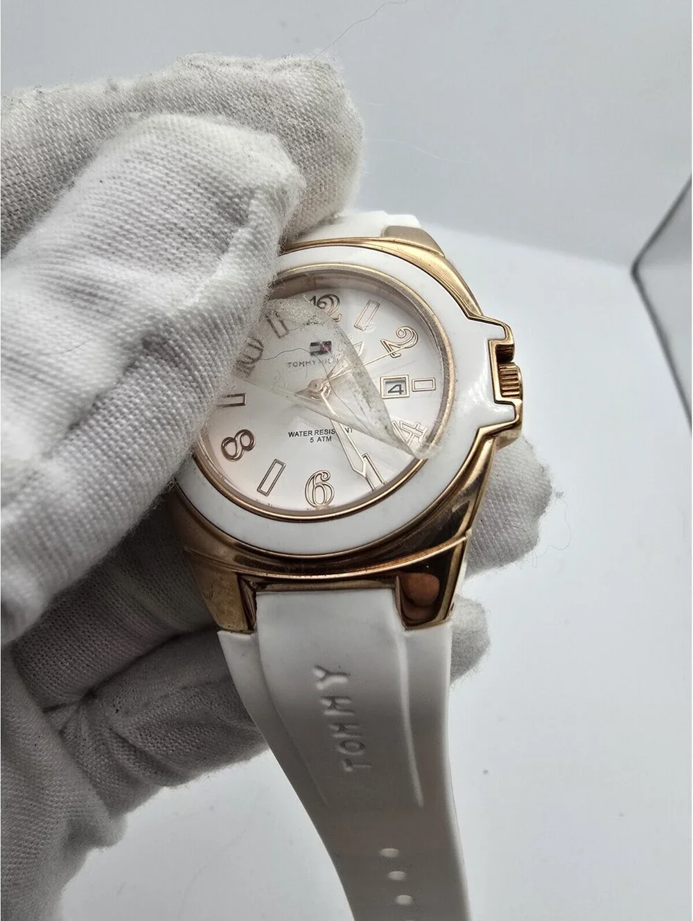 Tommy Hilfiger Gold Bezel Women's White Silicone Strap Watch
